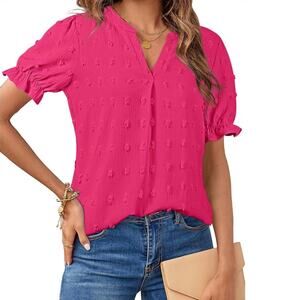 Merokeety V Neck Puff Short Sleeve Summer Top US Women's S